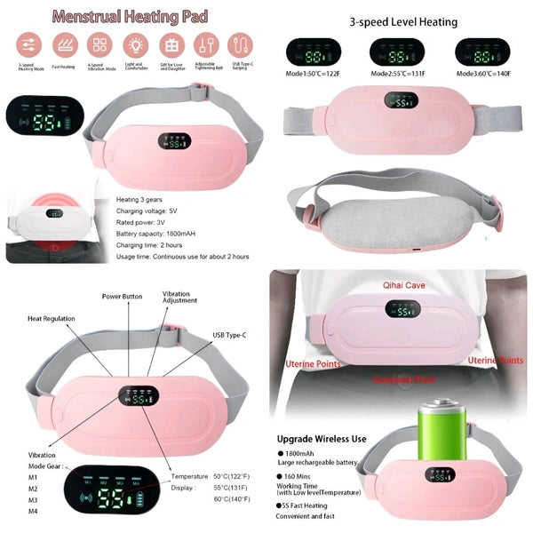 Cordless Heating Pad – 3 Heat & 4 Massage Modes, Rechargeable